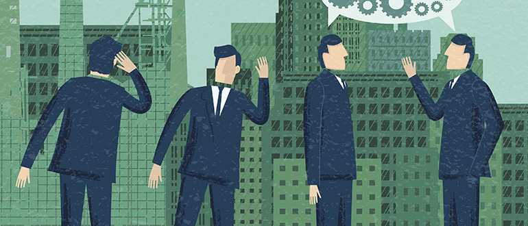 Businessmen Eavesdropping on a Business Conversation