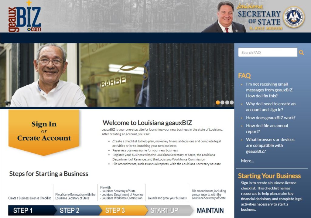 geauxBIZ screen shot for post about foreign qualification