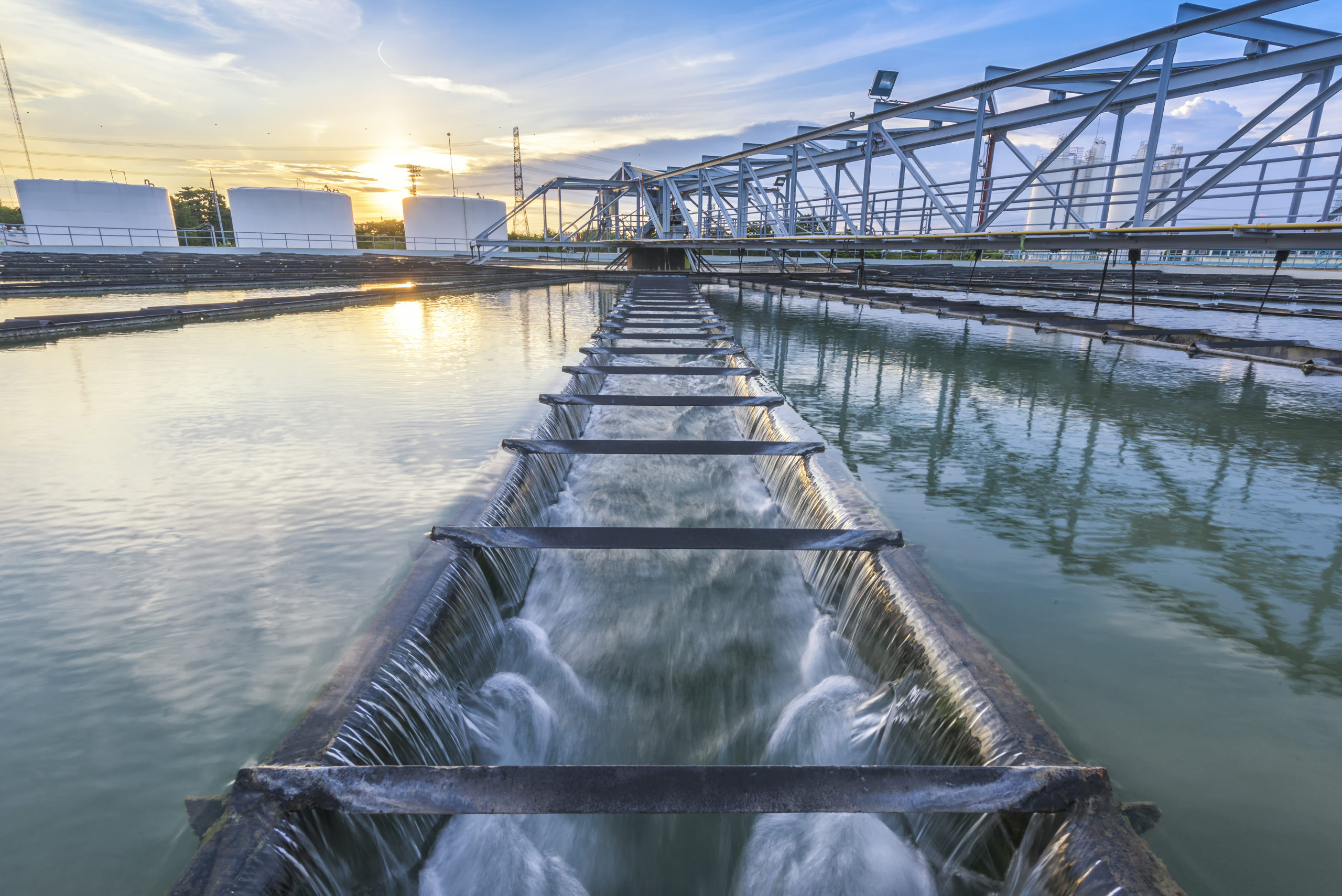 Environment_Water Treatment Plant at sunset