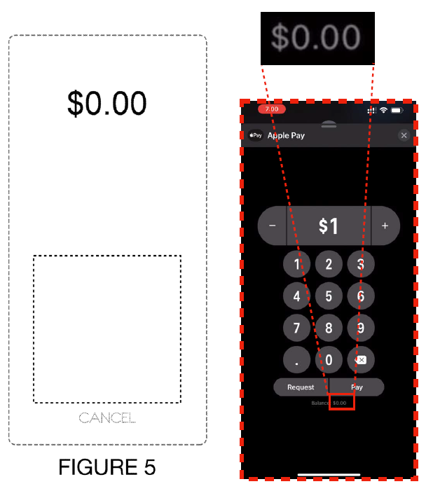Design Patent Illustration for U.S. Patent No. D930702 showing dashed lines and a payment screen