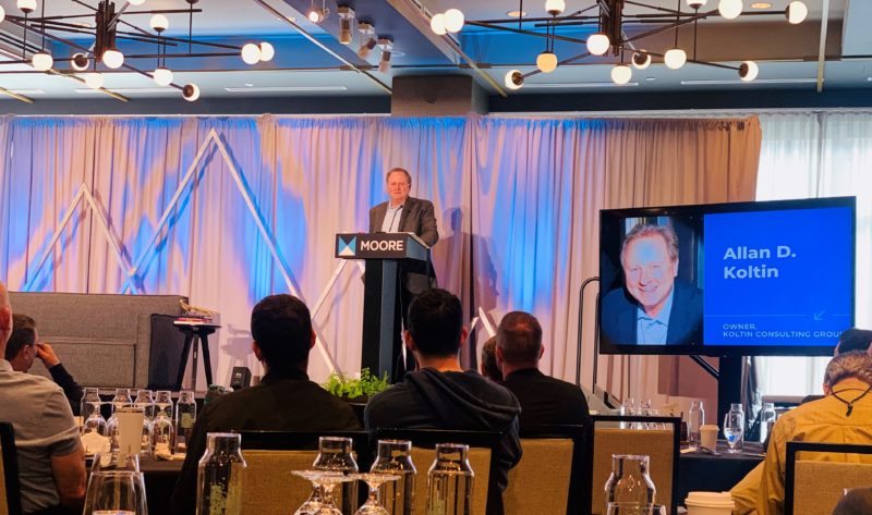 Allan Koltin speaks onstage at the Moore ELEVATE 2022 conference about the future of the partnership model at accounting firms.
