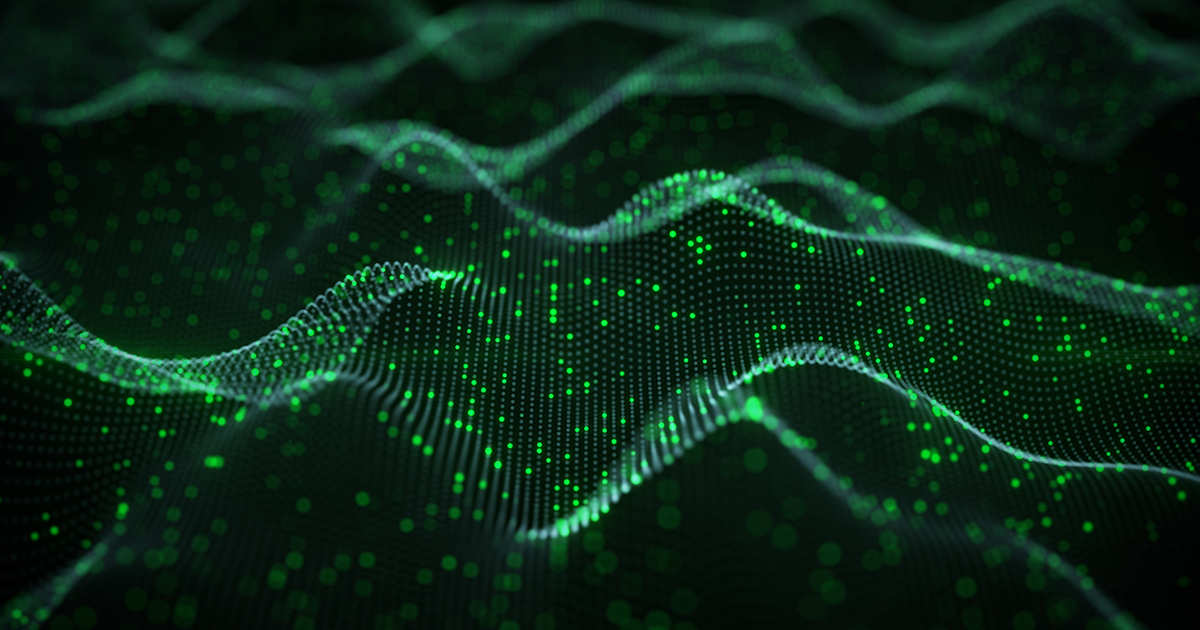 Glowing green neural network 3D rendering