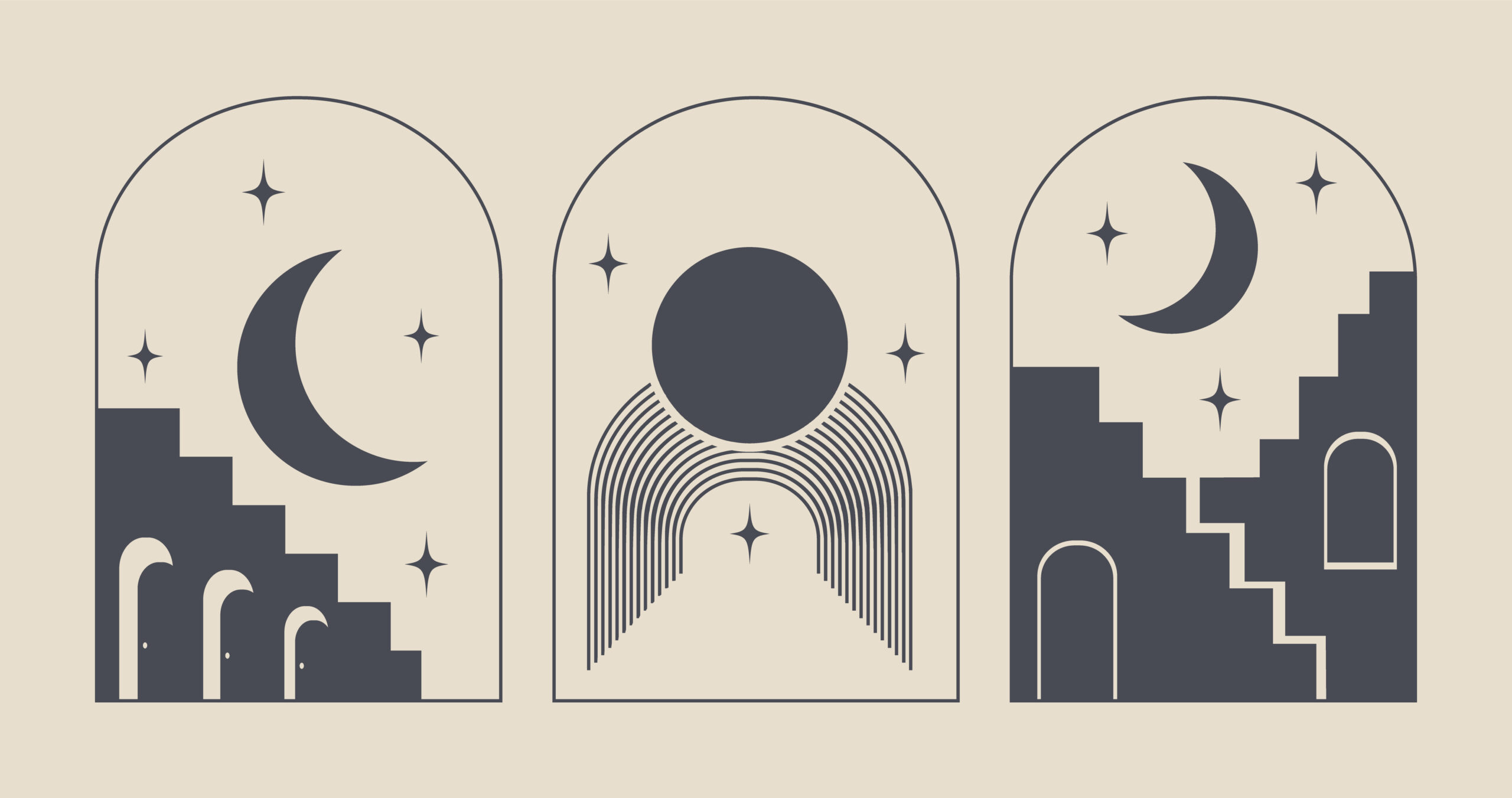Abstract design architecture logo template with mystic elements. Modern minimal linear badge and emblem