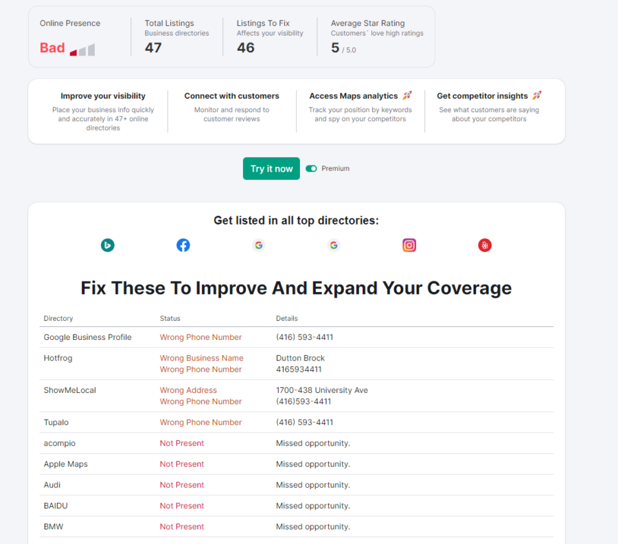 semrush directory management for local seo