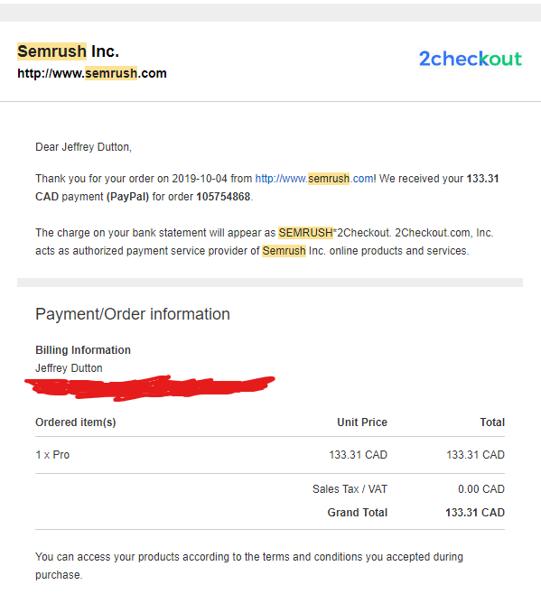 proof I purchased semrush for this review