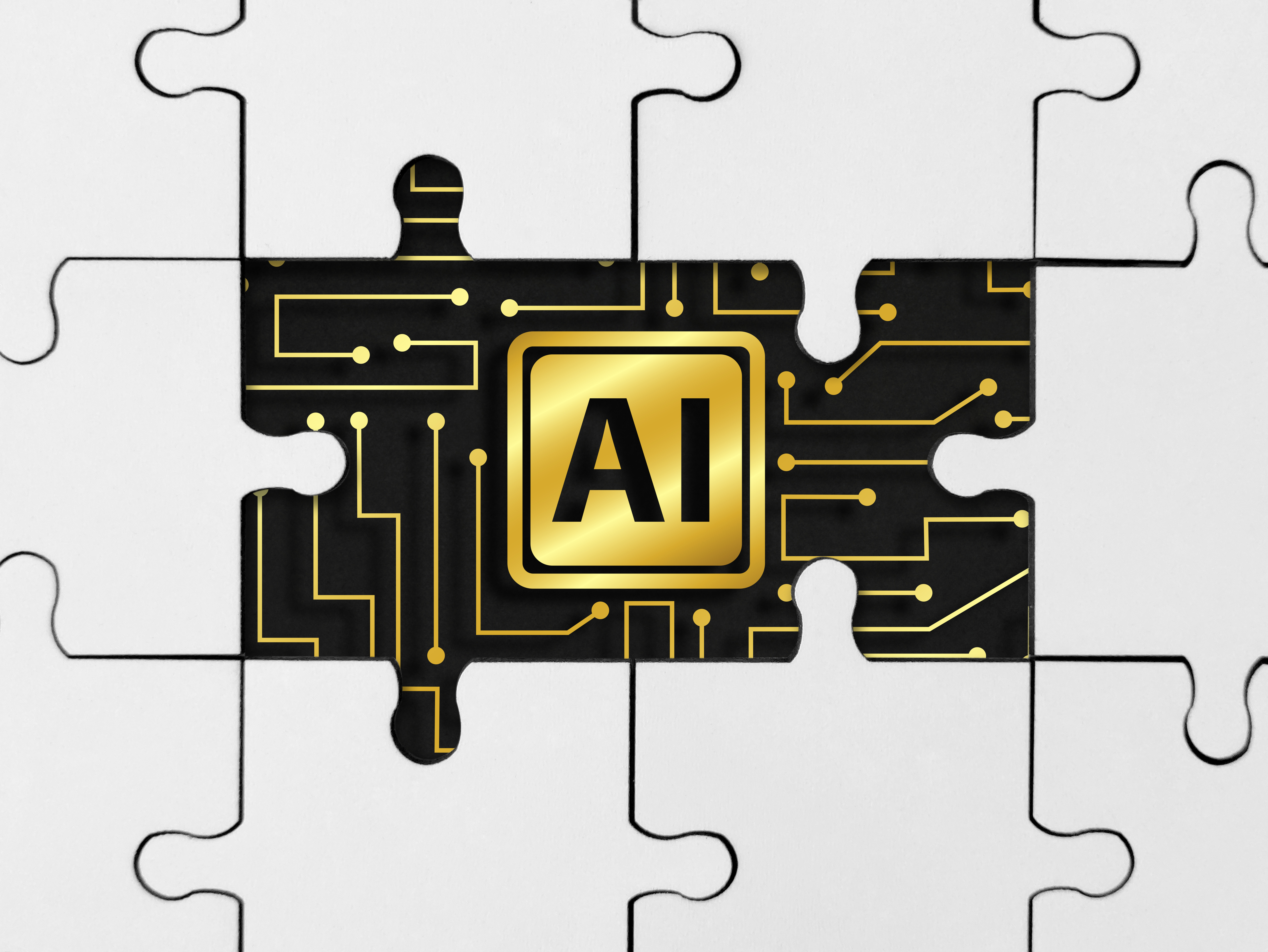 White jigsaw puzzle with artificial intelligence concept