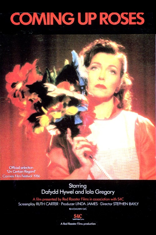 The poster of motion picture "Coming up Roses" with Iola Gregory holding a bouquet.