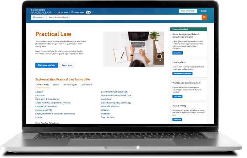Practical Law product on laptop