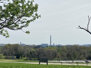 View of the Washington, D.C. skyline with the Lincoln Memorial, Washington Monument, and Capitol.