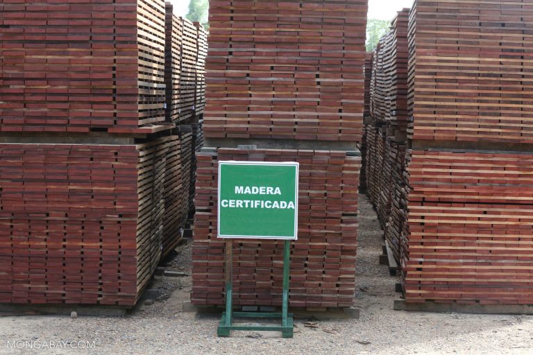 Stacks of FSC certified wood in Peru. Photo by Rhett A. Butler.