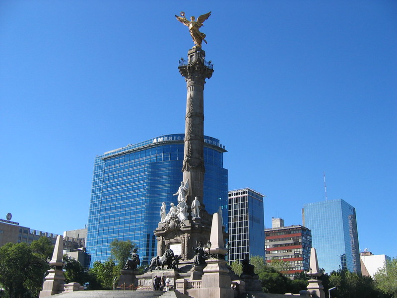 A photo of the column with the angel sculpture on top, also known as El Angel, in Mexico City.