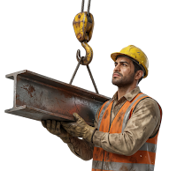 Picture of construction worker guiding a beam for a building