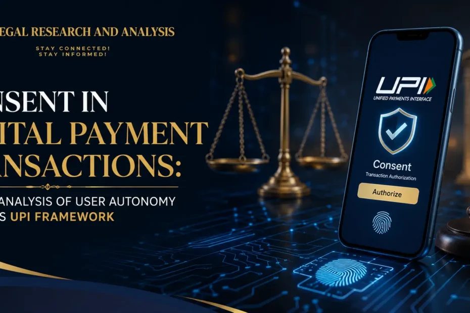 CONSENT IN DIGITAL PAYMENT TRANSACTIONS: A LEGAL ANALYSIS OF USER AUTONOMY IN INDIA’S UPI FRAMEWORK