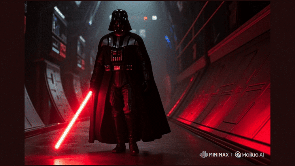 A digitally generated image of Darth Vader, produced with the Hailuo AI tool.